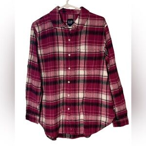 GAP Women's Burgundy/Magenta Plaid Button Down Flannel Shirt